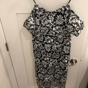 Black floral off-the-shoulder fitted dress, size M (NWT)